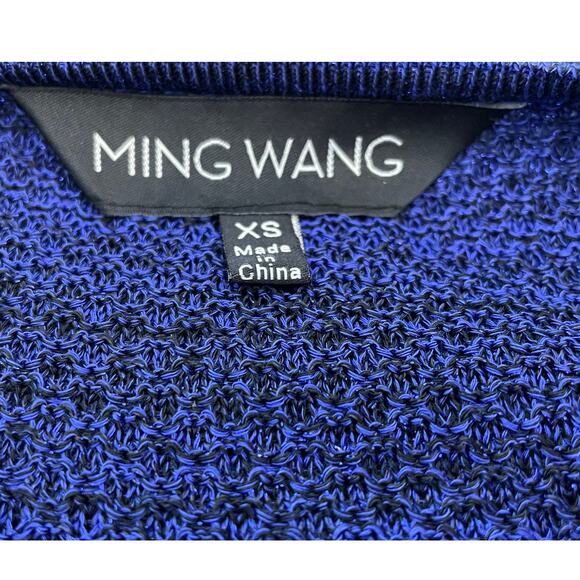 Ming Wang Cardigan Sweater XS Blue Beaded Ruffled 3/4 Sleeves Bling Twee NWT - Picture 5 of 7